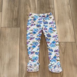 EUC Girls Boutique Ruffle Leggings Stretch Pants Size 7 Floral Flower Print